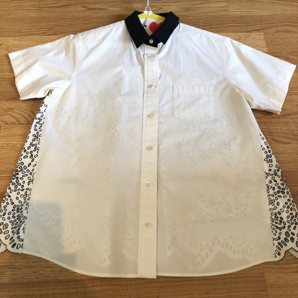 SACAI laser cut cotton short sleeve blouse, black collar and detailing (sze 2/M) - Picture 2 of 16